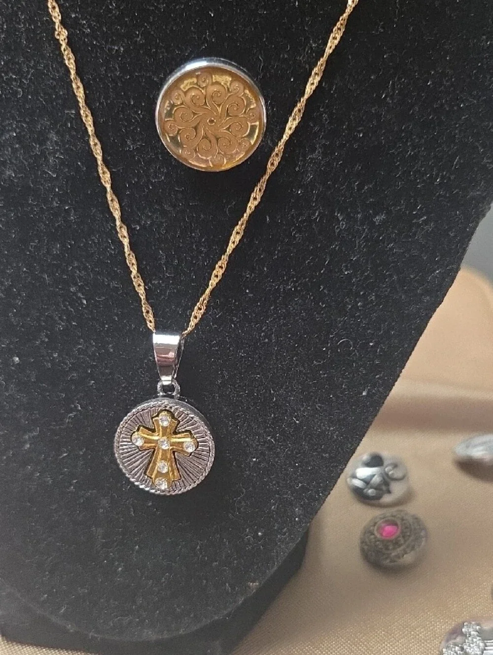 Two-Tone Cross Medallion Necklace - Gold and Silver Women’s Pendant Plus 5.00 Ex